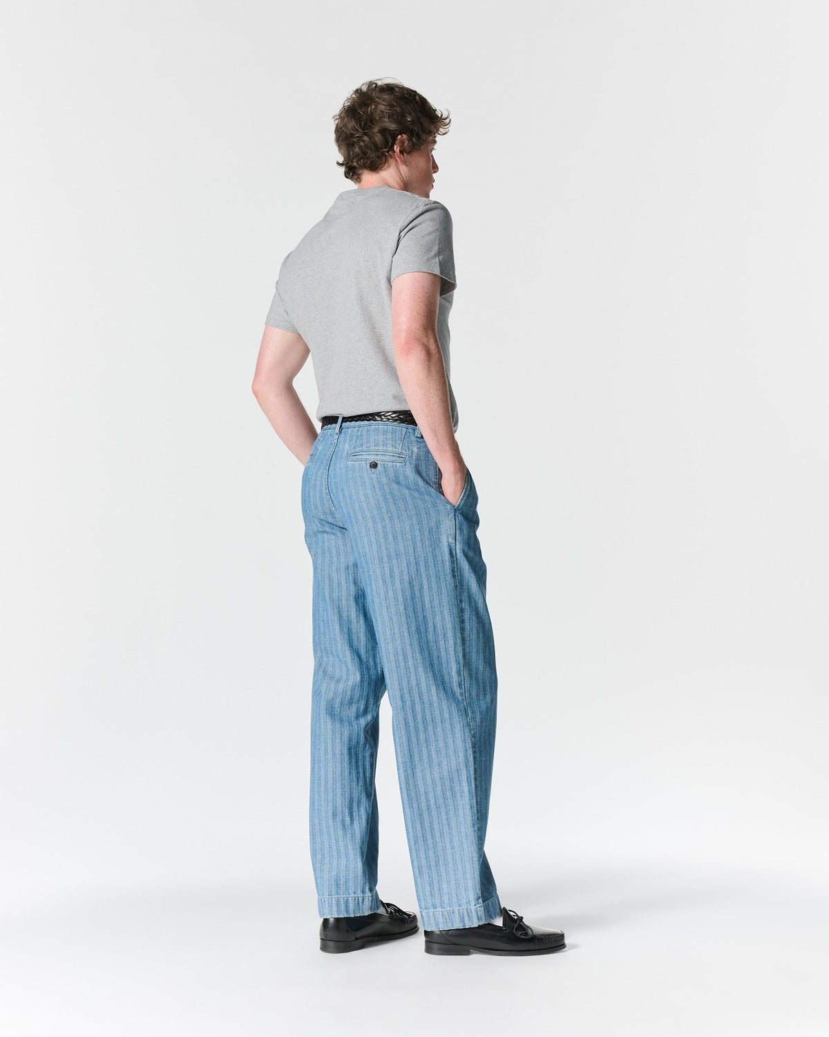 Double-Pleat Herringbone Denim Pant
