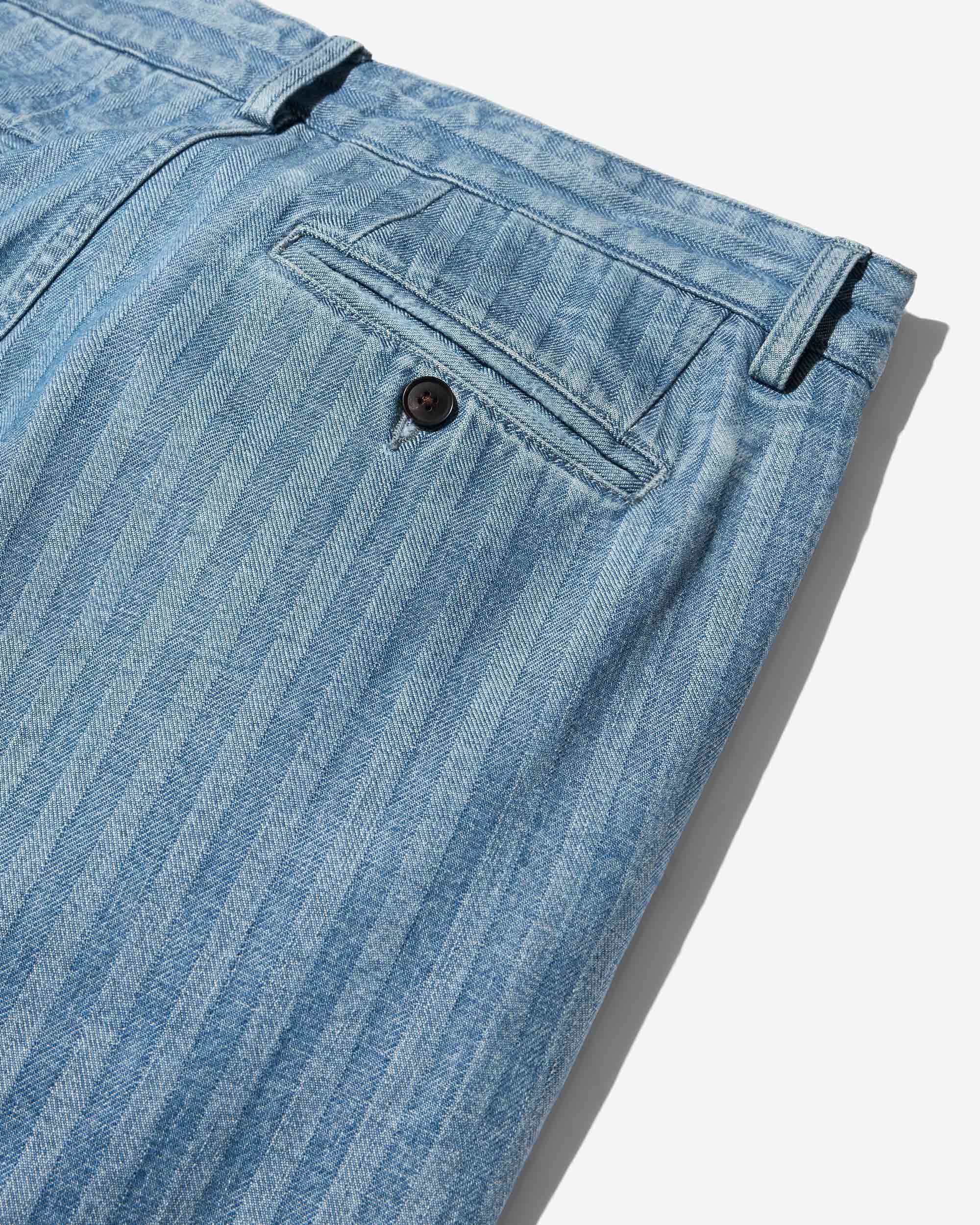 Double-Pleat Herringbone Denim Pant - Noah